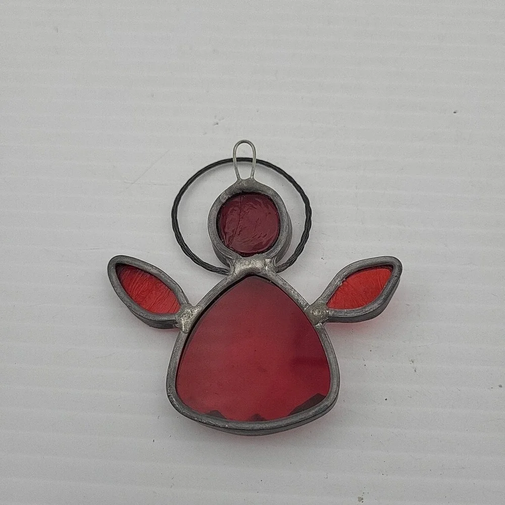 Stained Glass Angel‎ Christmas Ornament Red and Silver.